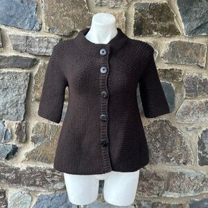 Vince Chunky Knit Wool Blend Mock Neck Cardigan Sweater in Brown Size Small